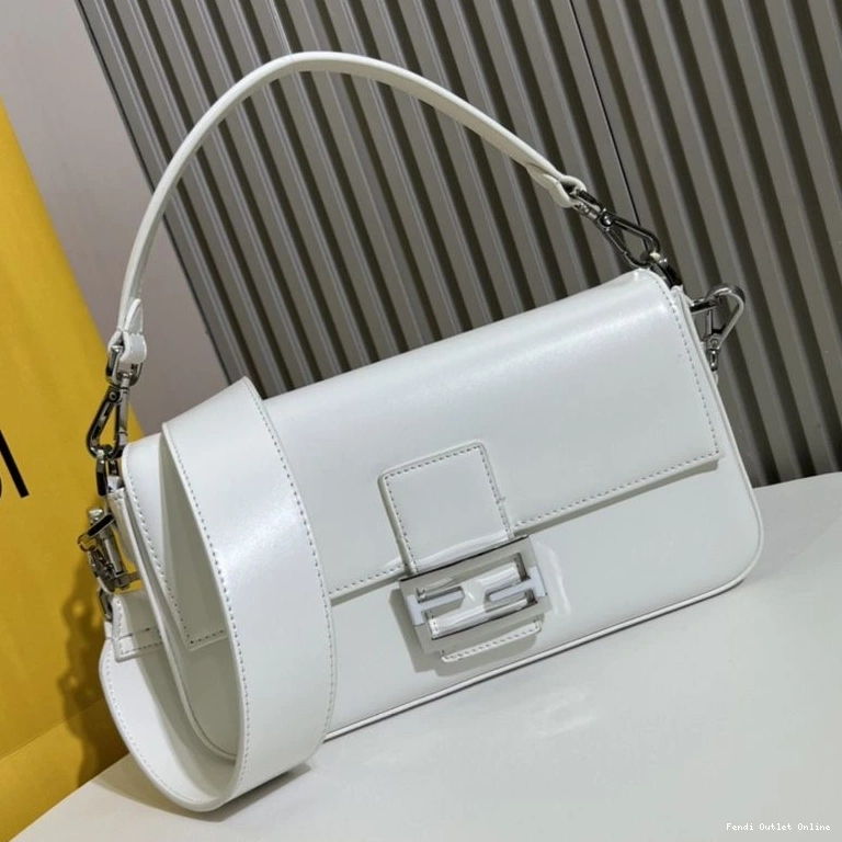 Medium Tiffany Leather Bag Baguette White In Fendi Smooth 0715